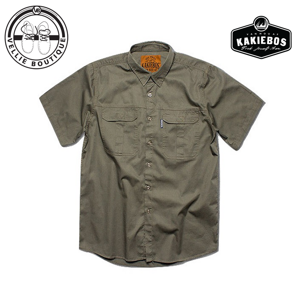 Kakiebos Men's SS Twill Plain Short Sleeve Shirt - Olive