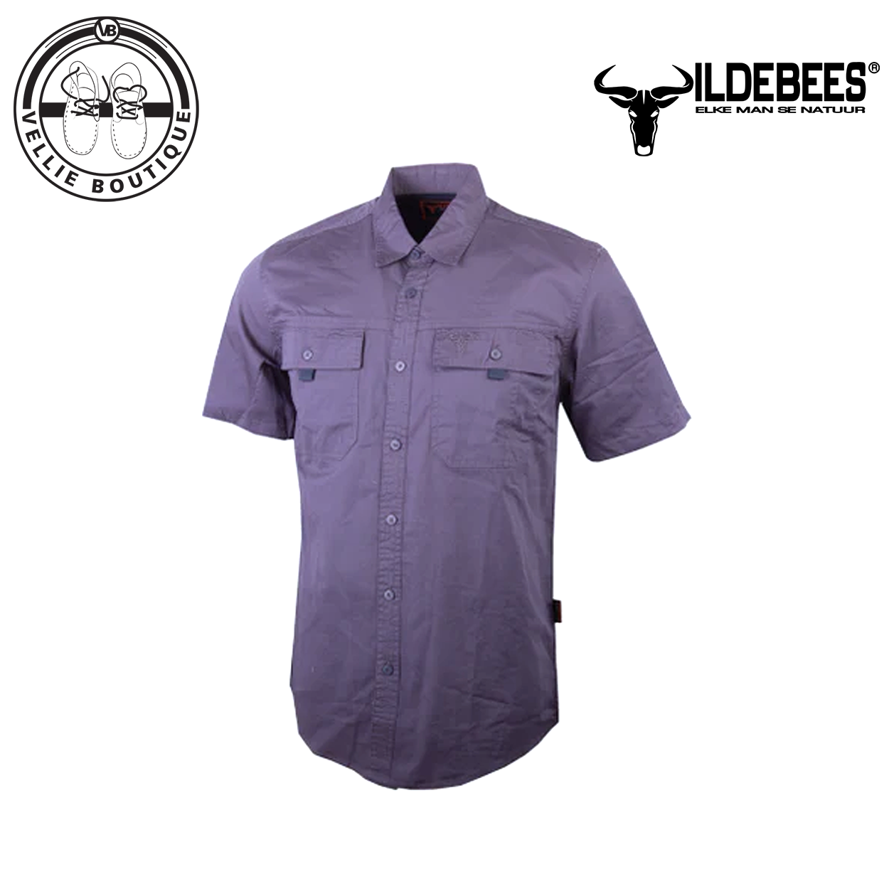 Wildebees Mens Casual Short Sleeve Vented Twill Shirt - Steel Blue
