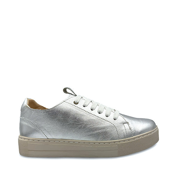 Angelsoft Cindy Lace-Up Leather Sneaker (Silver)