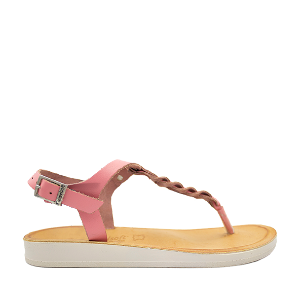 Pink Angelsoft Jessica sandals with a buckle closure and a flat, flexible sole.