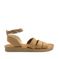 Angelsoft Scarlett  Tan Honey sandals featuring a leather foot bed with arch support and a flexible PU sole, made in South Africa.