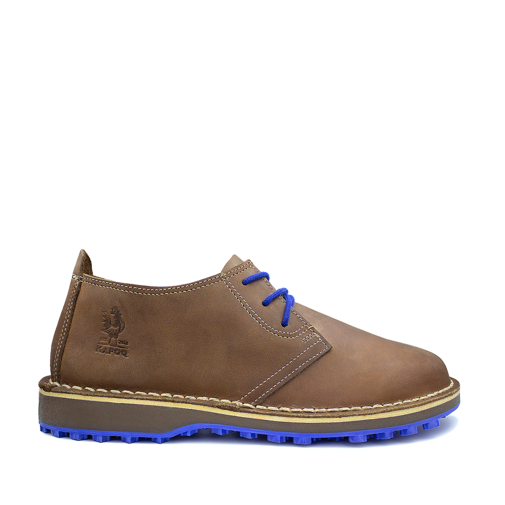 Brown leather Golf Vellie with Blue sole and blue laces