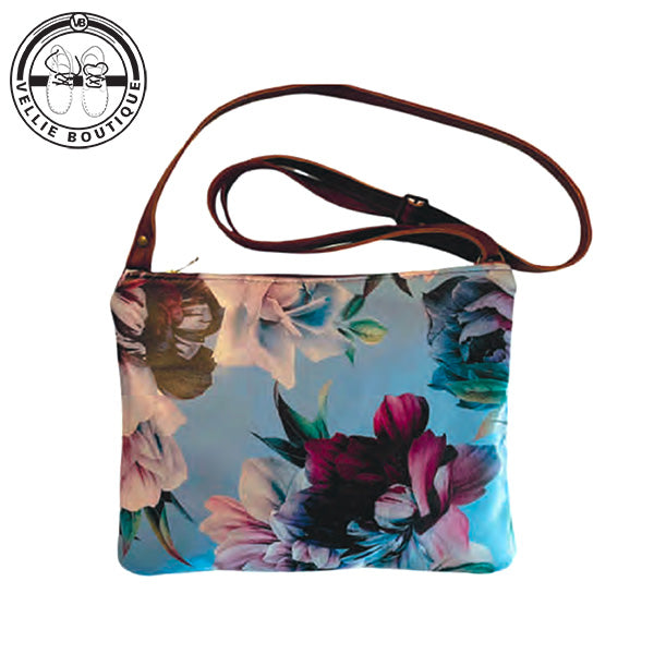 ML Large Shoulder Bag - Blue Roses