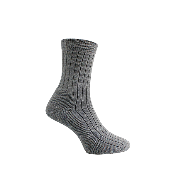 A pair of gray ribbed socks with cushioned foot, suitable for agricultural and outdoor activities.