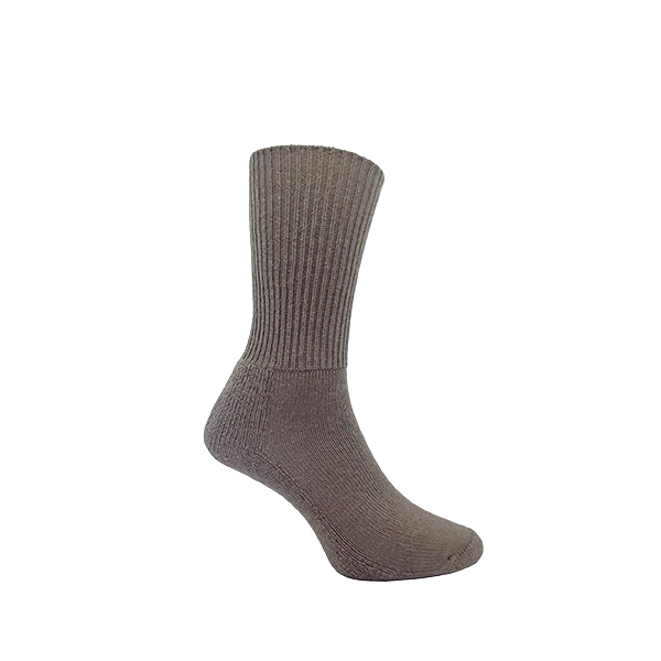 A pair of gray ribbed Cape Mohair boot socks designed for hiking and outdoor activities.