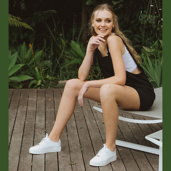 Angelsoft Cindy Lace-Up Leather Sneaker (White) [1964]