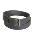 A black waxed leather belt with an antique brass plated buckle.