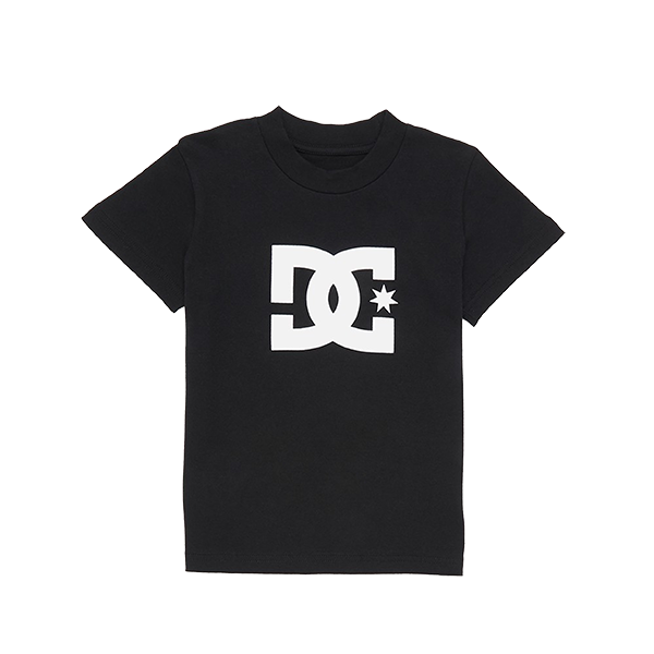 A black short-sleeved DC Star T-shirt with a large white logo print on the front.
