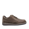 A brown, lace-up, handcrafted leather shoe for men.