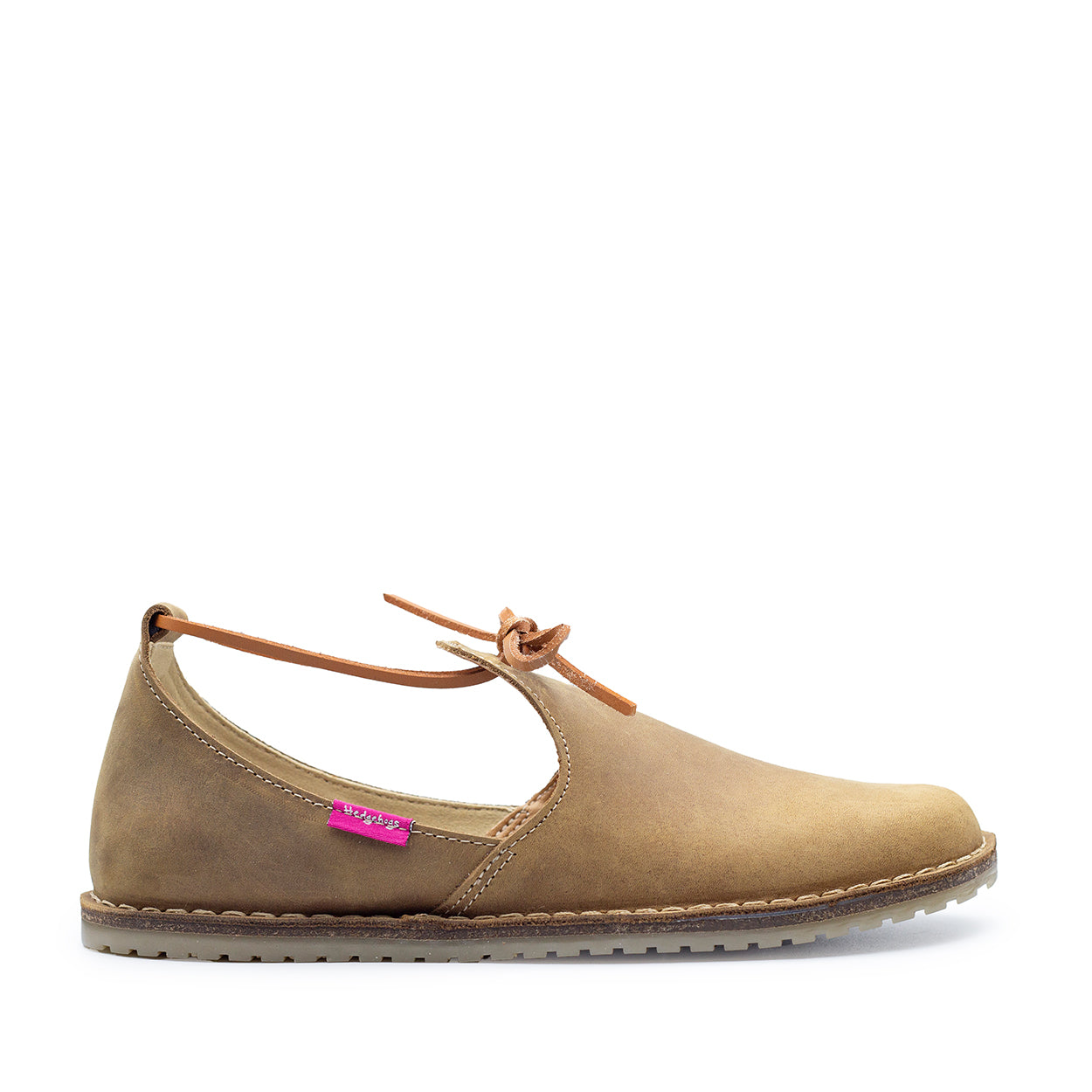 A choc leather shoe with a lace-up closure, designed for women. Handmade in South Africa