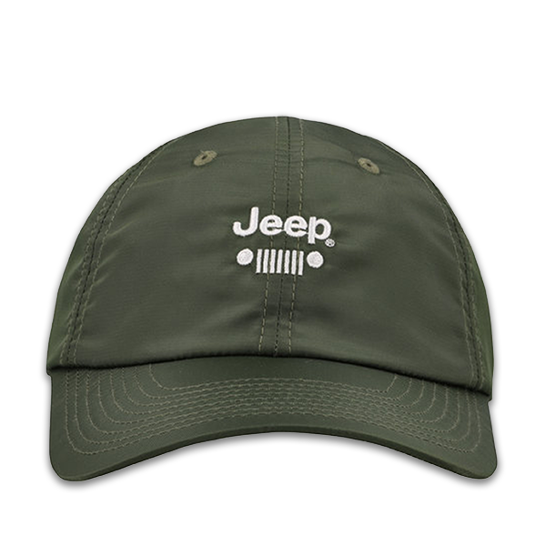A wavelight green 5-panel dad cap with the Jeep logo on the front.