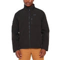 Black jacket with Jeep logo worn by a person on a white background