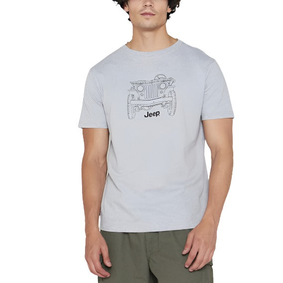 JEEP Men Car Icon front Print Tee - Grey Melange