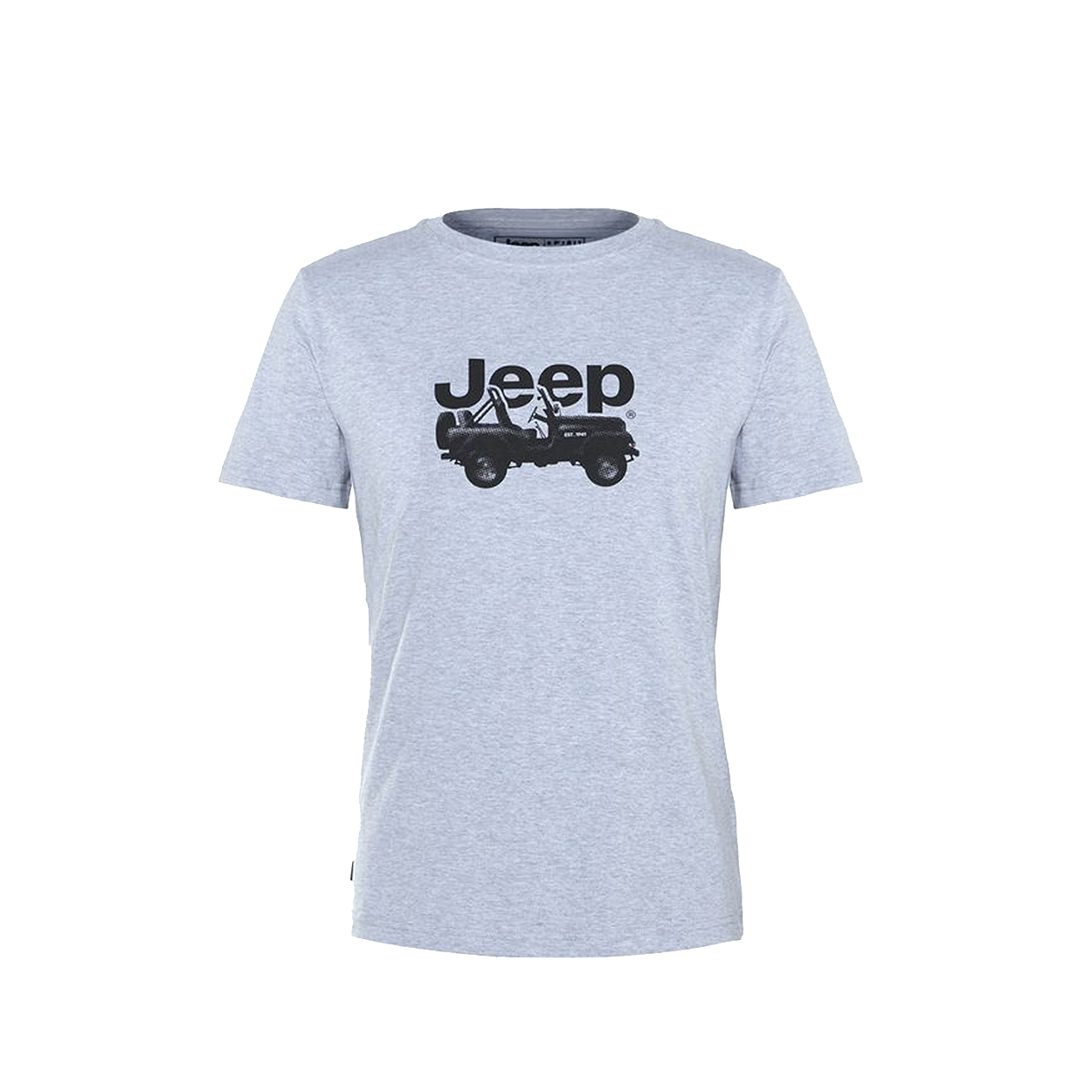 Gray t-shirt with Jeep logo on a white background