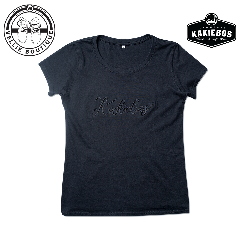 Kakiebos Ladies Skrif Borduur T-Shirt - Black