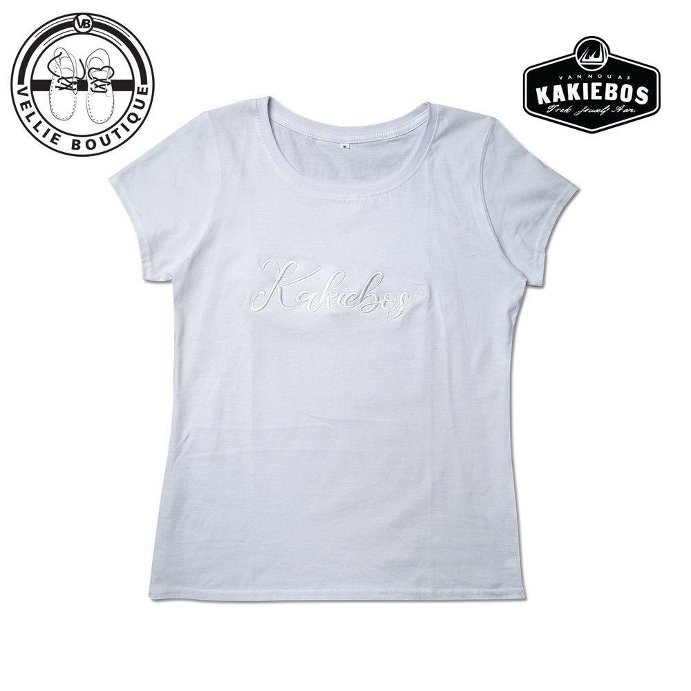 Kakiebos Ladies Skrif Borduur T-Shirt - White
