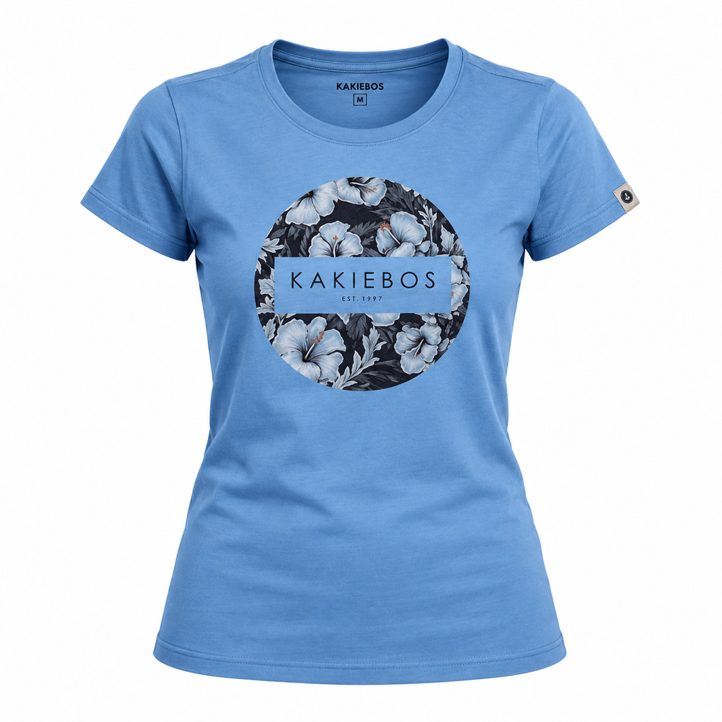 Kakiebos Ladies Round Floral Print Tee - Dusk Blue