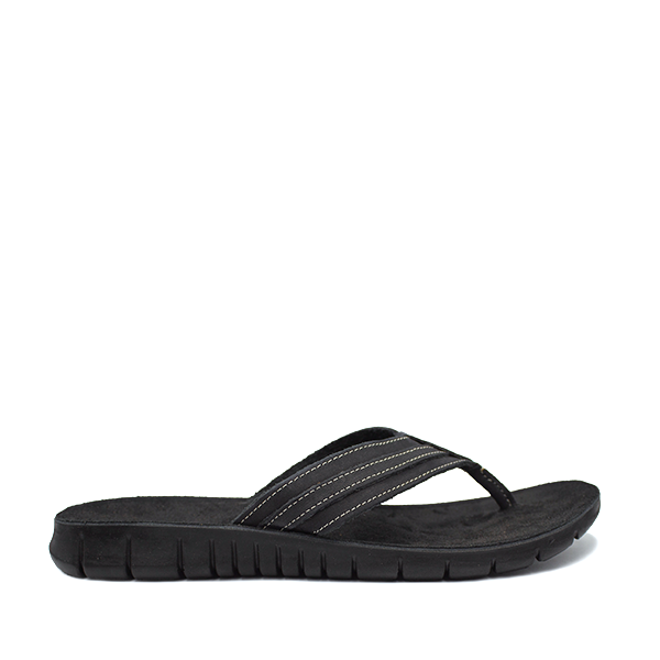 A black men's leather thong sandal with a flexible sole