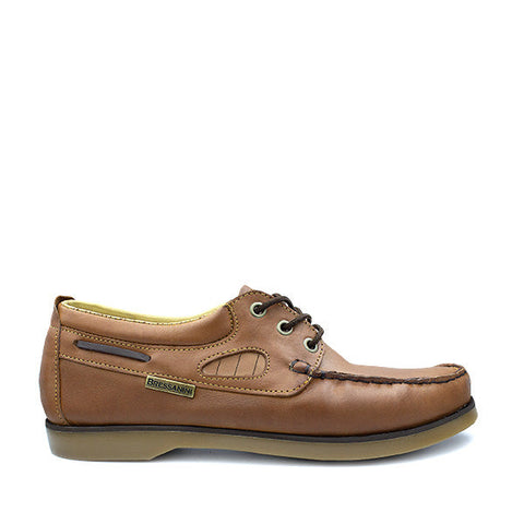 Brown leather Loafer shoe with a tan sole