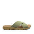 Green sandal with brown sole