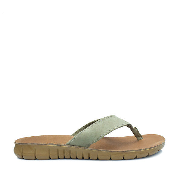 Green sandal with brown sole