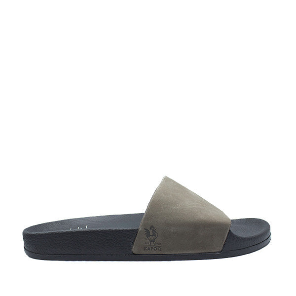 Gray sandal with a brand logo 