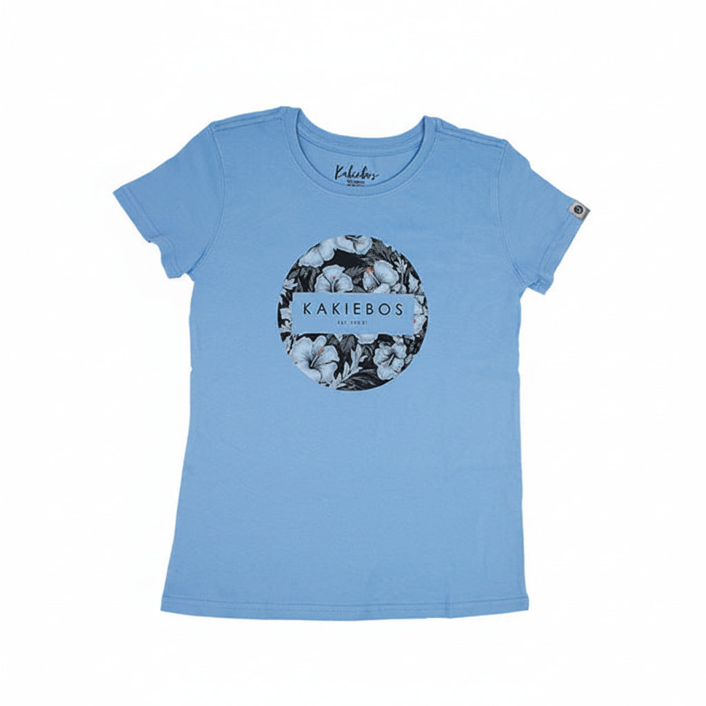 Kakiebos Ladies Round Floral Print Tee - Dusk Blue
