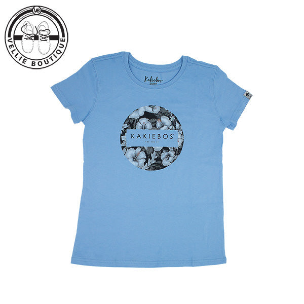 Kakiebos Ladies Round Floral Print Tee - Dusk Blue