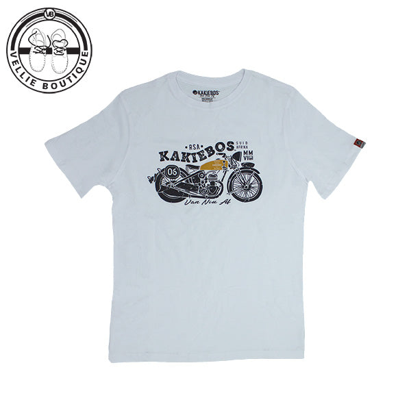 Kakiebos Mens Motorbike Tee - White