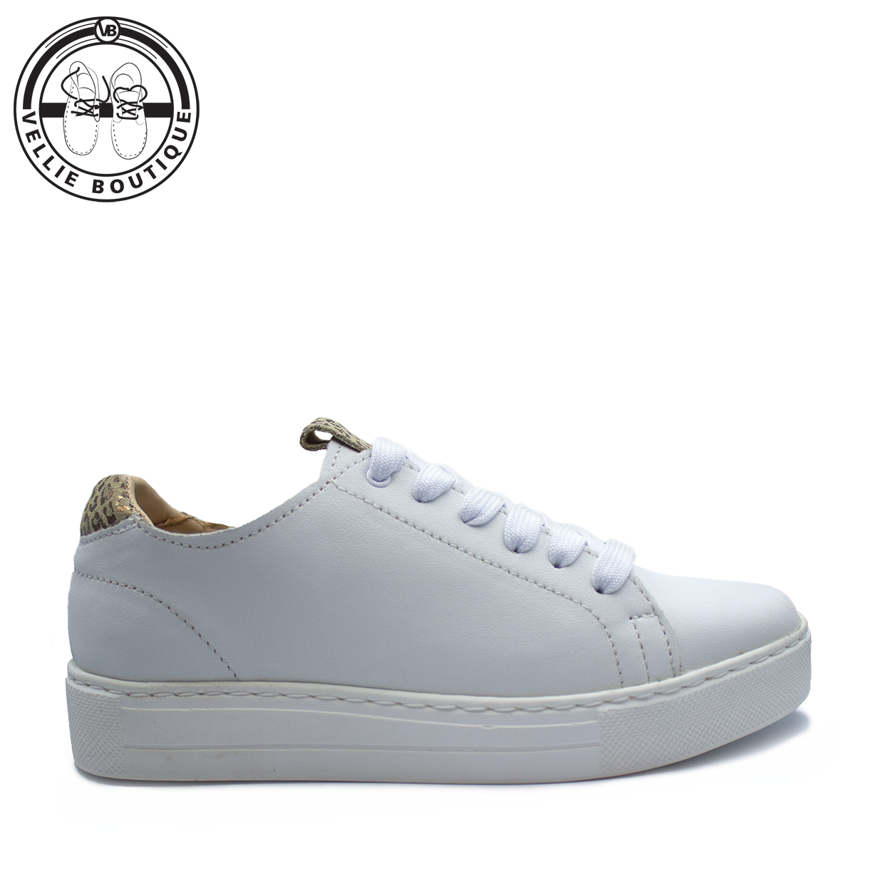 Angelsoft Cindy Lace-Up Leather Sneaker (White with Leopard Trim) [1964]