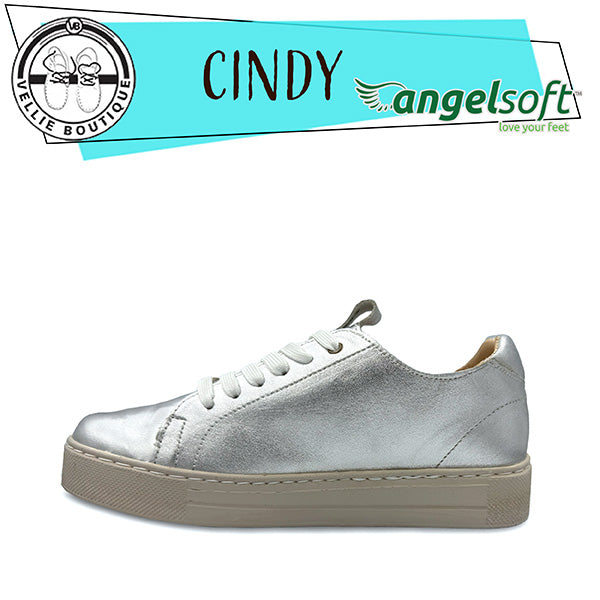 Angelsoft Cindy Lace-Up Leather Sneaker (Silver)