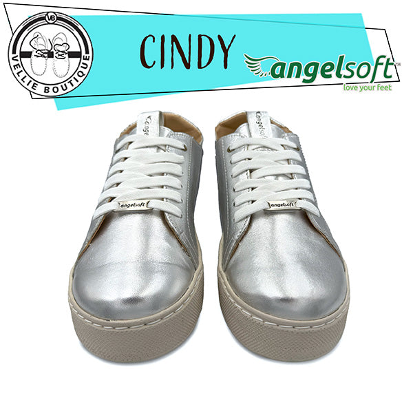 Angelsoft Cindy Lace-Up Leather Sneaker (Silver)