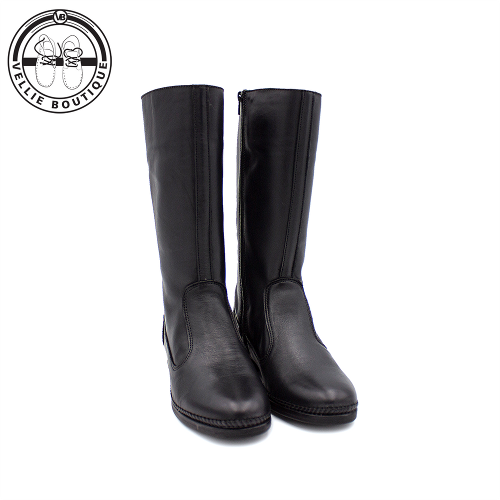 Black stina R gaia　M size Tsonga Motopi Mid Calf Boot - Black Relaxa – Vellie Boutique