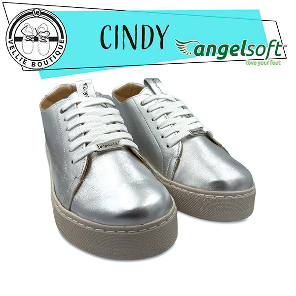 Angelsoft Cindy Lace-Up Leather Sneaker (Silver)