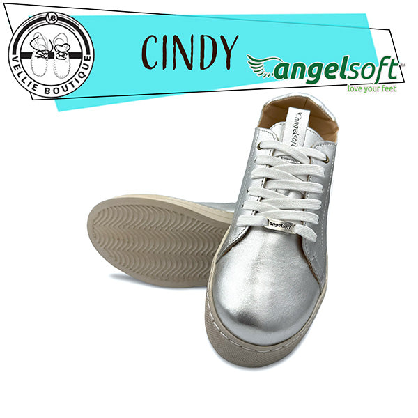Angelsoft Cindy Lace-Up Leather Sneaker (Silver)