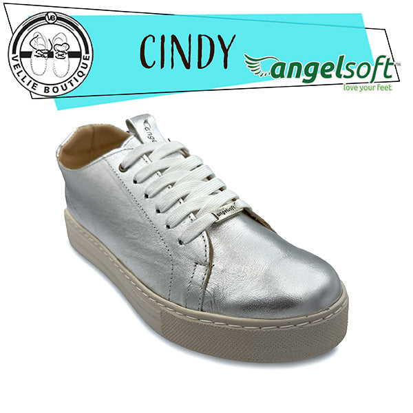 Angelsoft Cindy Lace-Up Leather Sneaker (Silver)