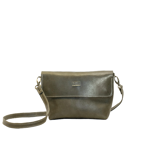 An olive green TLG Mila Sling Bag with a detachable strap and a zipper closure, displayed against a white background.