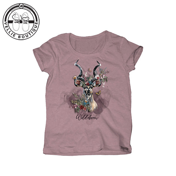 Wildebees Ladies Enchanted Kudu Tee - Mauve Glow