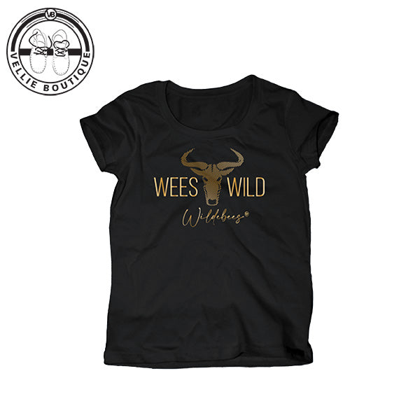 Wildebees Ladies Foil Stripe Tee - Black