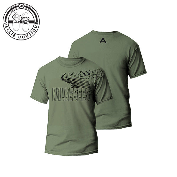 Wildebees Mens Staggerd Logo Tee - Lauren Green