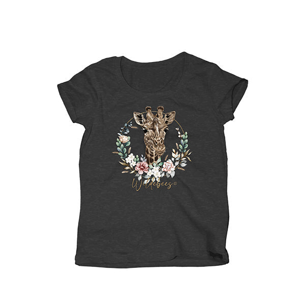Wildebees Girls Giraffe Wreath Tee - Charcoal