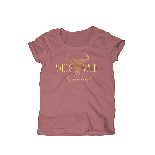 A pink ladies t-shirt with 'WILDEBEES' text on the front.