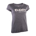 A gray Wildebees ladies t-shirt with short sleeves and a round neckline, featuring text branding on the front.