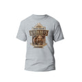 A grey t-shirt with 'Het houding' printed on the front, indicating a vintage-style graphic with an illustration of an Warthog.