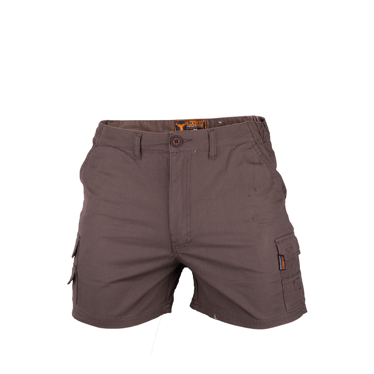 A pair of taupe-colored Wildebees men's cargo shorts with pockets.