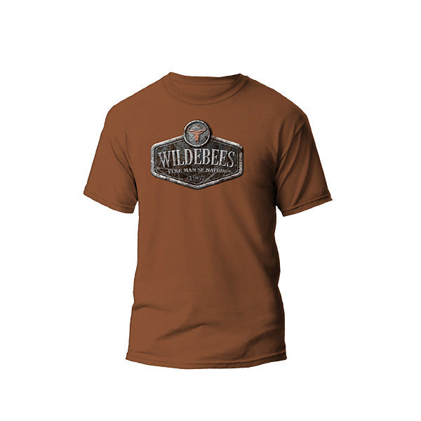 Wildebees Mens Distressed Metal Sign Tee - Burnt Rust