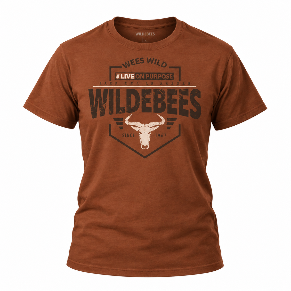 Wildebees Mens Puff Badge Tee - Burnt Rust