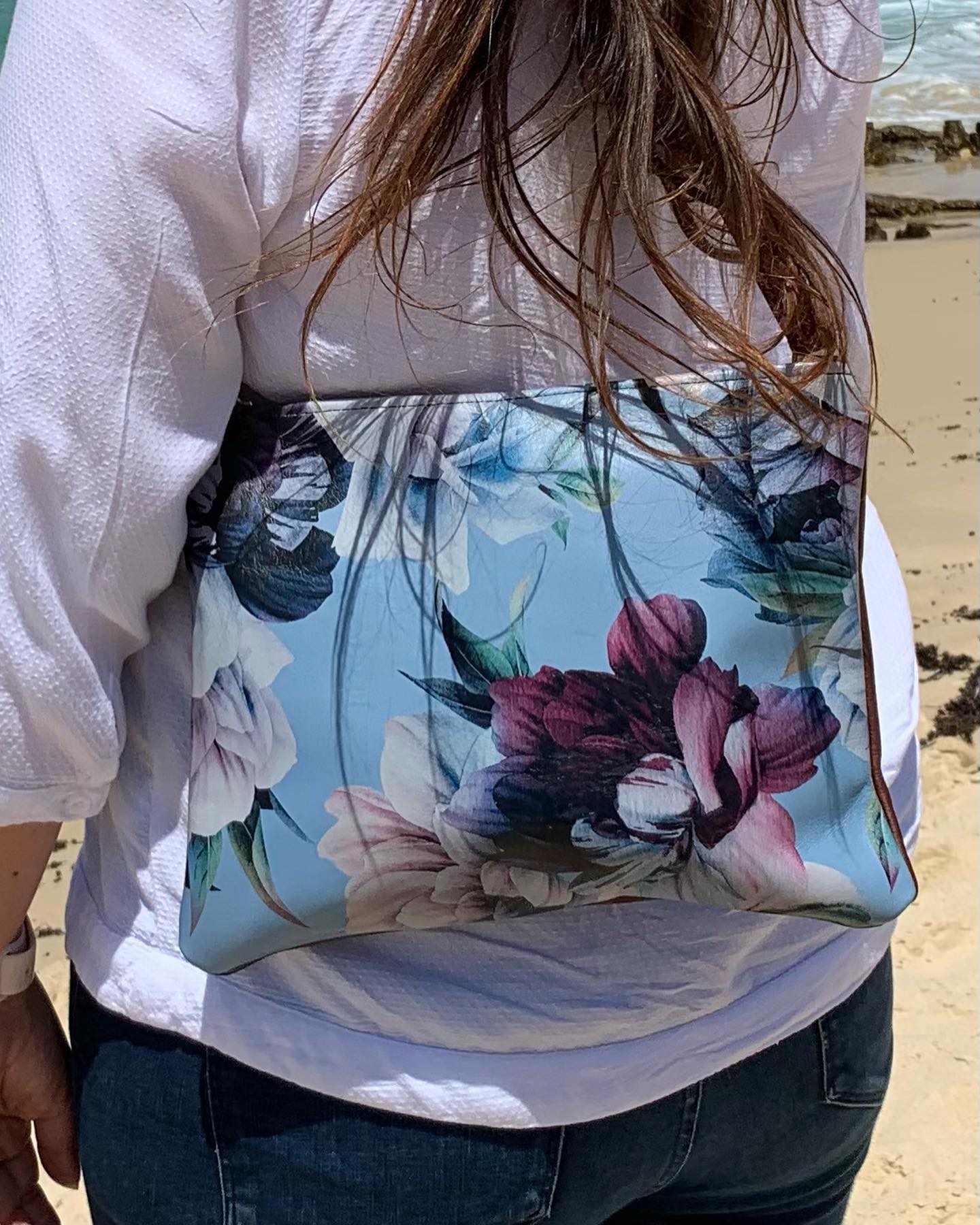 ML Large Shoulder Bag - Blue Roses