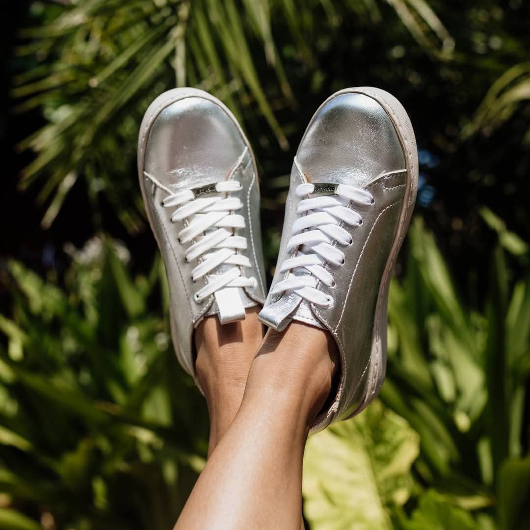 Angelsoft Cindy Lace-Up Leather Sneaker (Silver)