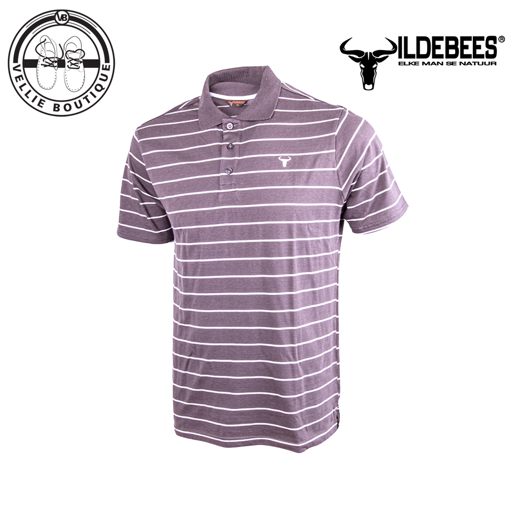 Wildebees Mens Yarn Dye Stripe Golfer - Charcoal/ White